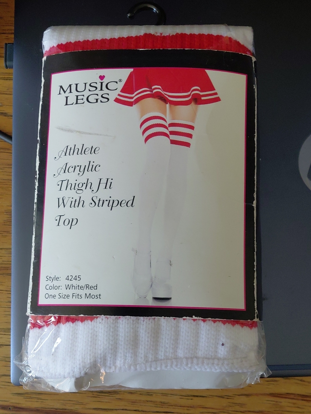 Music Legs Red and White Striped Thigh Highs